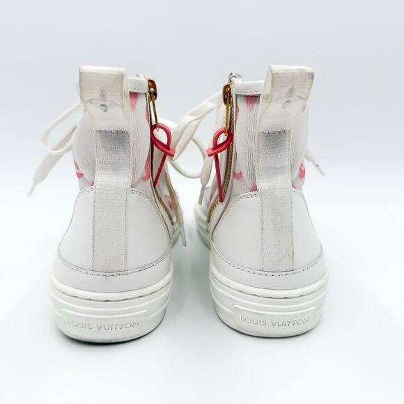 Louis Vuitton Stellar Sneaker Boot 37, 7 White Pink Monogram Mesh High Top - Picture 5 of 13